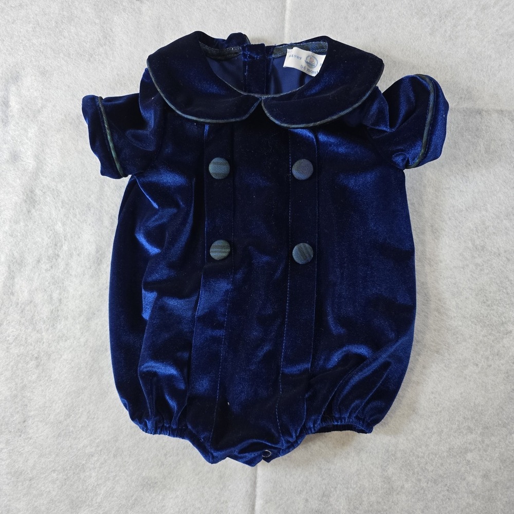 Henry Duvall Blue Velvet Bubble Romper Baby 0-6 Months Sailboat Peter Pan
